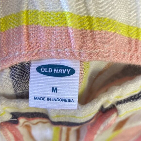 Old Navy Womens Striped Linen Blend Pants M Pink/Yellow/White Elastic Waist & Dr - Picture 2 of 6